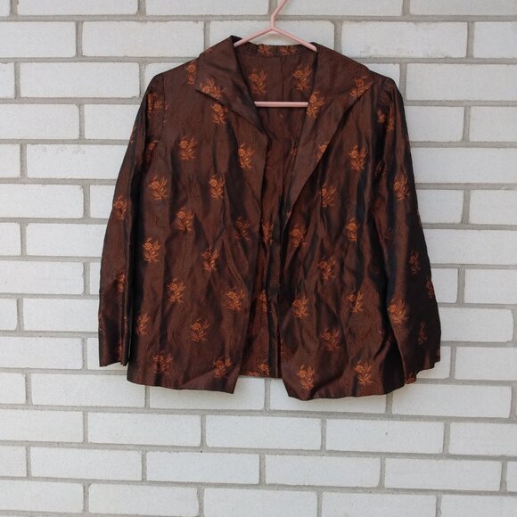 Vintage 60s Bolero Dress Jacket Brown Orange 36"B Rockabilly Mid-Century - Picture 3 of 15